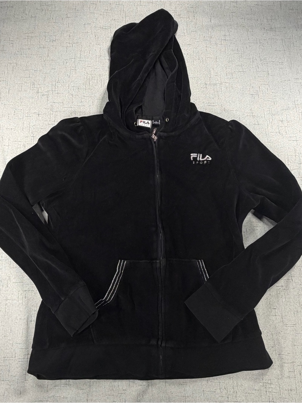 Y2K FILA Black Velour Hooded Zip Jacket - Women's